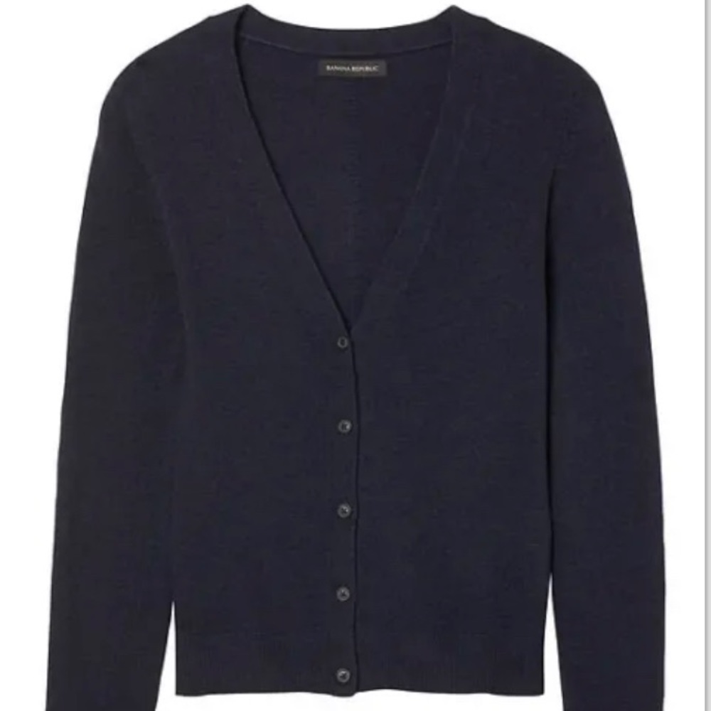 NWT Banana Republic Merino Wool Ruffle-Cuff Cardigan Sweater. Navy. Large